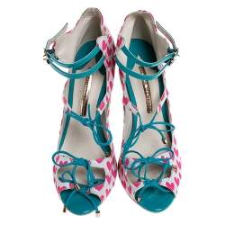 Pre Owned Sophia Webster Pink/Multicolor Heart Print Nylon Sandals Size 39.5