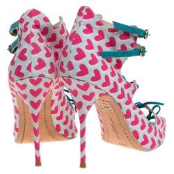 Pre Owned Sophia Webster Pink/Multicolor Heart Print Nylon Sandals Size 39.5