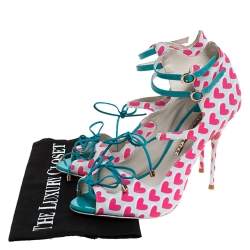 Pre Owned Sophia Webster Pink/Multicolor Heart Print Nylon Sandals Size 39.5