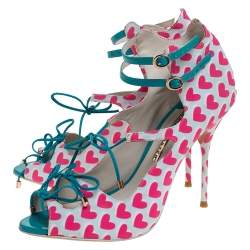 Pre Owned Sophia Webster Pink/Multicolor Heart Print Nylon Sandals Size 39.5