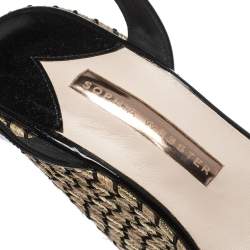 Pre Owned Sophia Webster Black Patent Leather and PVC Dina Crystal Studded Wedge Espadrille Platform Ankle Strap Sandals Size 39