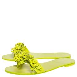 Pre Owned Sophia Webster Yellow Leather Lilico Flower Embellished Flat Slides Size 41
