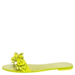 Pre Owned Sophia Webster Yellow Leather Lilico Flower Embellished Flat Slides Size 41