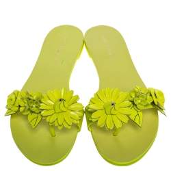 Pre Owned Sophia Webster Yellow Leather Lilico Flower Embellished Flat Slides Size 41