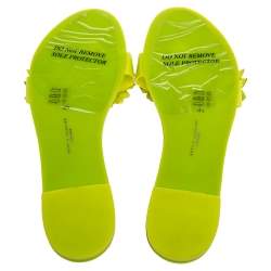 Pre Owned Sophia Webster Yellow Leather Lilico Flower Embellished Flat Slides Size 41