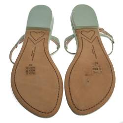 Pre Owned Sophia Webster Mint Green Iridescent Leather Lily Jewel Embellished Thong Sandals Size 40