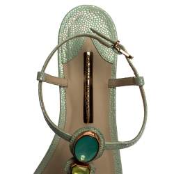 Pre Owned Sophia Webster Mint Green Iridescent Leather Lily Jewel Embellished Thong Sandals Size 40