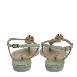 Pre Owned Sophia Webster Mint Green Iridescent Leather Lily Jewel Embellished Thong Sandals Size 40