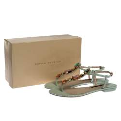 Pre Owned Sophia Webster Mint Green Iridescent Leather Lily Jewel Embellished Thong Sandals Size 40