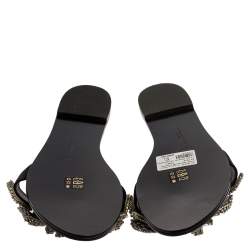 Pre Owned Sophia Webster Black Satin Lilico Crystal Embellished Slide Flats Size 40.5