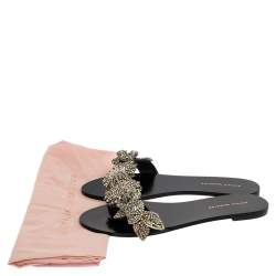 Pre Owned Sophia Webster Black Satin Lilico Crystal Embellished Slide Flats Size 40.5