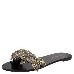 Sophia Webster Black Satin Lilico Crystal Embellished Slide Flats Size 40.5