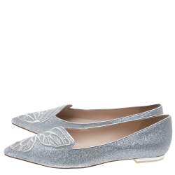 Pre Owned Sophia Webster Silver Glitter Bibi Butterfly Ballet Flats Size 40