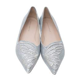 Pre Owned Sophia Webster Silver Glitter Bibi Butterfly Ballet Flats Size 40