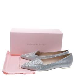 Pre Owned Sophia Webster Silver Glitter Bibi Butterfly Ballet Flats Size 40