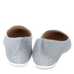 Pre Owned Sophia Webster Silver Glitter Bibi Butterfly Ballet Flats Size 40