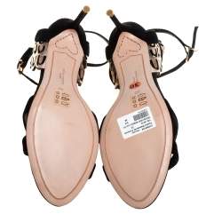 Sophia Webster Black Suede and Laser Cut Rose Gold Leather Micah Open Toe Sandals Size 40