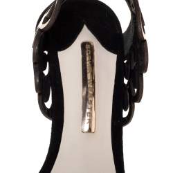 Sophia Webster Black Suede and Laser Cut Rose Gold Leather Micah Open Toe Sandals Size 40
