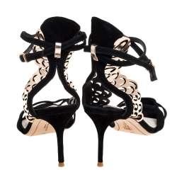 Sophia Webster Black Suede and Laser Cut Rose Gold Leather Micah Open Toe Sandals Size 40