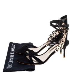 Sophia Webster Black Suede and Laser Cut Rose Gold Leather Micah Open Toe Sandals Size 40