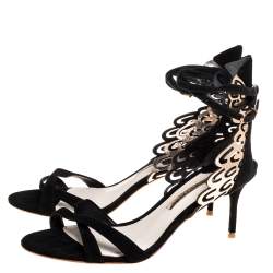 Sophia Webster Black Suede and Laser Cut Rose Gold Leather Micah Open Toe Sandals Size 40