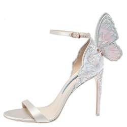 Pre Owned Sophia Webster Ivory White Embroidered Satin Chiara Ankle Strap Sandals Size 41