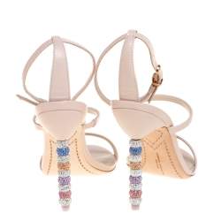 Pre Owned Sophia Webster Pink Leather Rosalind Crystal Heel Ankle Strap Sandals Size 37.5