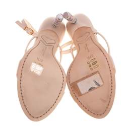 Pre Owned Sophia Webster Pink Leather Rosalind Crystal Heel Ankle Strap Sandals Size 37.5