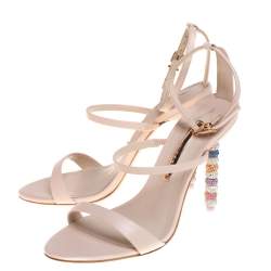 Pre Owned Sophia Webster Pink Leather Rosalind Crystal Heel Ankle Strap Sandals Size 37.5