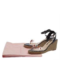 Pre Owned Sophia Webster Black Patent Leather And Dina Gem Embellished PVC Espadrille Wedges Size 42