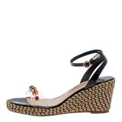 Pre Owned Sophia Webster Black Patent Leather And Dina Gem Embellished PVC Espadrille Wedges Size 42