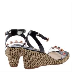 Pre Owned Sophia Webster Black Patent Leather And Dina Gem Embellished PVC Espadrille Wedges Size 42