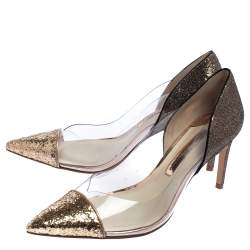 Pre Owned Sophia Webster Gold/Bronze Glitter And PVC Daria Pumps Size 40.5