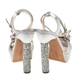 Pre Owned Sophia Webster Grey Velvet Glacia Embellished Platform Ankle Strap Sandals Size 39