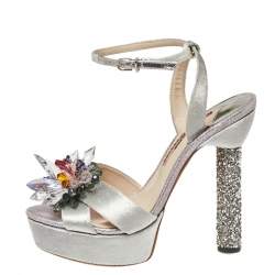 Pre Owned Sophia Webster Grey Velvet Glacia Embellished Platform Ankle Strap Sandals Size 39