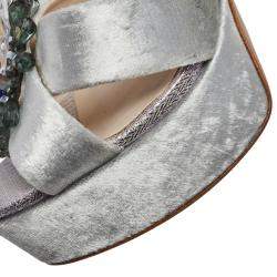 Pre Owned Sophia Webster Grey Velvet Glacia Embellished Platform Ankle Strap Sandals Size 39