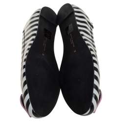 Pre Owned Sophia Webster White/Black Leather Miami Stripe Ballet Flat Size 38