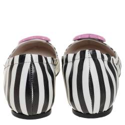 Pre Owned Sophia Webster White/Black Leather Miami Stripe Ballet Flat Size 38