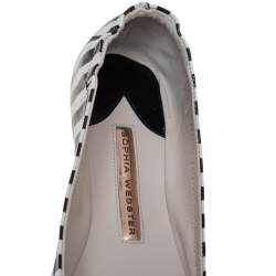 Pre Owned Sophia Webster White/Black Leather Miami Stripe Ballet Flat Size 38