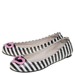 Pre Owned Sophia Webster White/Black Leather Miami Stripe Ballet Flat Size 38
