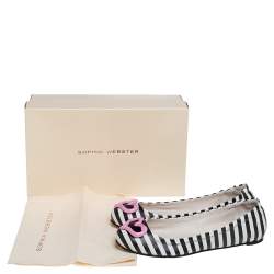 Pre Owned Sophia Webster White/Black Leather Miami Stripe Ballet Flat Size 38