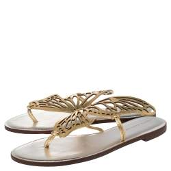Pre Owned Sophia Webster Gold Leather Talulah Flats Size 41