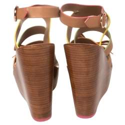 Pre Owned Sophia Webster Brown Leather Samara Strappy Wedge Platform Ankle Strap Sandals Size 38.5
