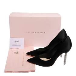 Pre Owned Sophia Webster Black Satin Crystal Embellished Coco Pumps Size 37.5