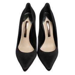 Pre Owned Sophia Webster Black Satin Crystal Embellished Coco Pumps Size 37.5