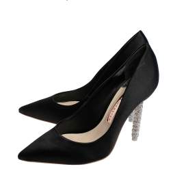 Pre Owned Sophia Webster Black Satin Crystal Embellished Coco Pumps Size 37.5