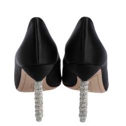 Pre Owned Sophia Webster Black Satin Crystal Embellished Coco Pumps Size 37.5