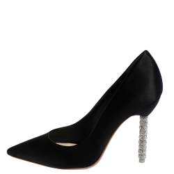Pre Owned Sophia Webster Black Satin Crystal Embellished Coco Pumps Size 37.5