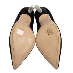 Pre Owned Sophia Webster Black Satin Crystal Embellished Coco Pumps Size 37.5