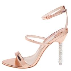 Pre Owned Sophia Webster Rose Gold Leather Rosalind Crystal Heel Ankle Strap Sandals Size 39